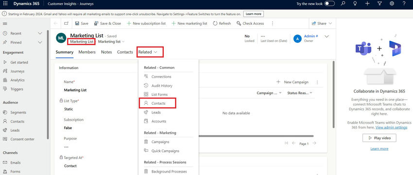 Marketing list related